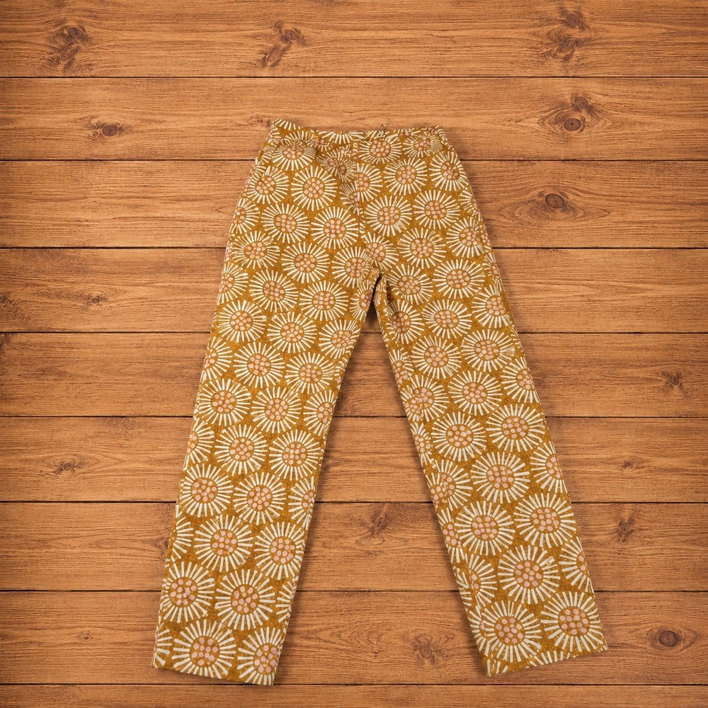 Retro 60s‎ Vibe Floral Sunburst Boho High Waist Straight Leg Pants Handmade